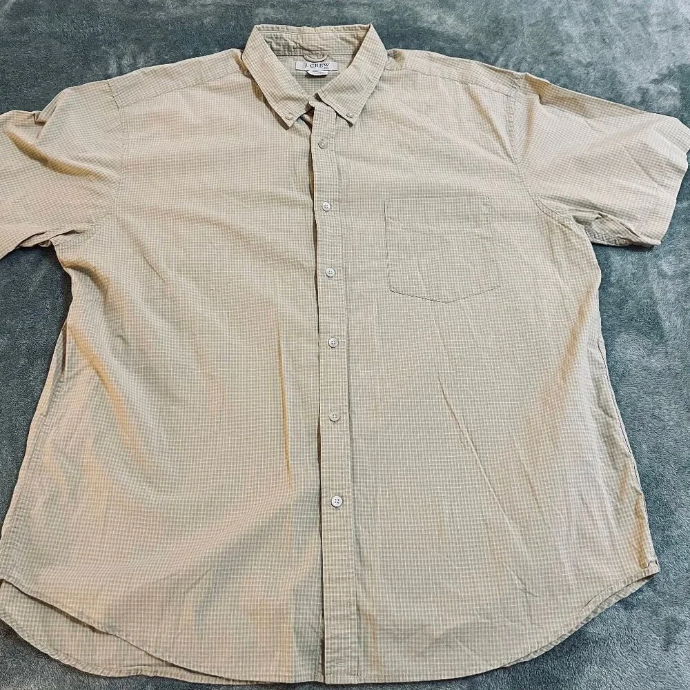 J. Crew mens short sleeve button down shirt plaid 100% cotton XXL 2XL